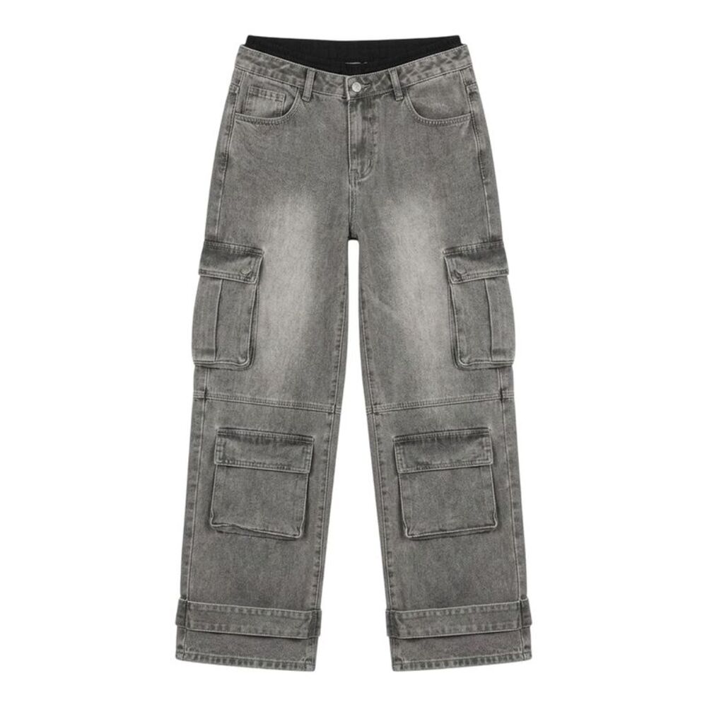 I Saw It First Womens/Ladies High Waist Cargo Jeans / Gray